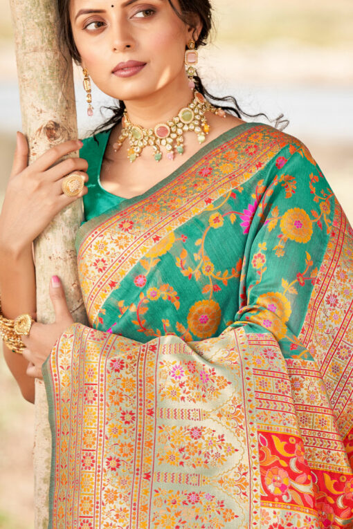 Beguiling Weaving Saree In Sea Green Color