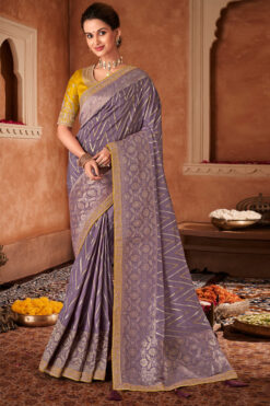 Lavender Color Dola Silk Fabric Weaving Work Function Wear Saree With Designer Blouse