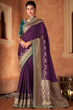 Weaving Work Purple Color Designer Saree In Dola Silk Fabric