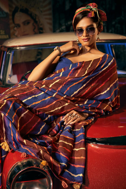 Fashionable Brown Color Leheriya Printed Saree