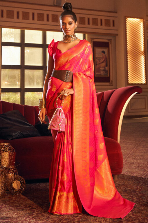Pink Color Art Silk Weaving Design Festive Saree
