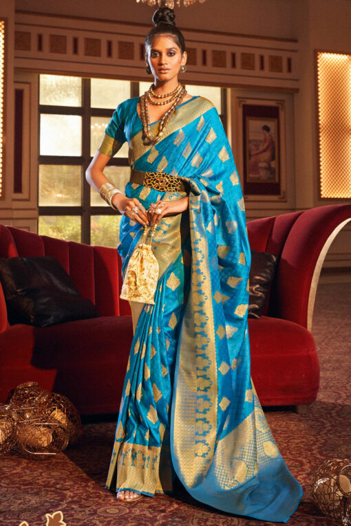 Sky Blue Color Glorious Art Silk Weaving Design Saree