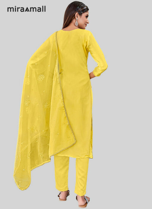 Yellow Chanderi Silk Pant Style Salwar Kameez Miraamall