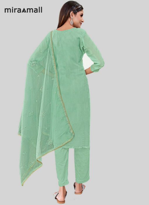 Green Chanderi Silk Pant Style Salwar Kameez Miraamall