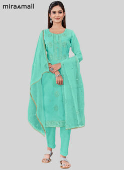 Firozi Chanderi Silk Pant Style Salwar Kameez Miraamall
