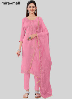 Pink Chanderi Silk Pant Style Salwar Kameez Miraamall