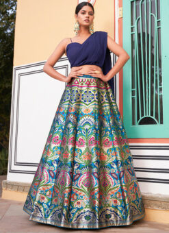 Classic Style Designer Banarasi Silk Navy Blue Lehenga Choli