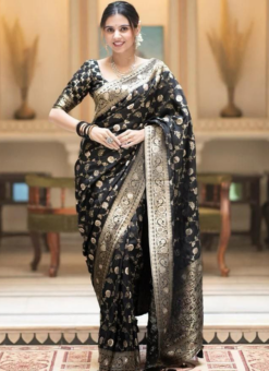Traditional Function Wear Black Banarasi Soft Silk Saree Miraamall