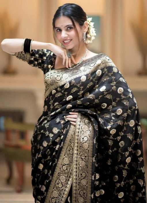 Traditional Function Wear Black Banarasi Soft Silk Saree Miraamall