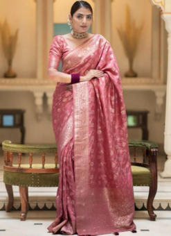 Traditional Function Wear Peach Banarasi Soft Silk Saree Miraamall