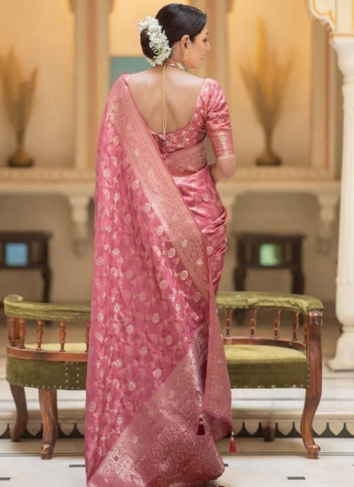 Traditional Function Wear Peach Banarasi Soft Silk Saree Miraamall