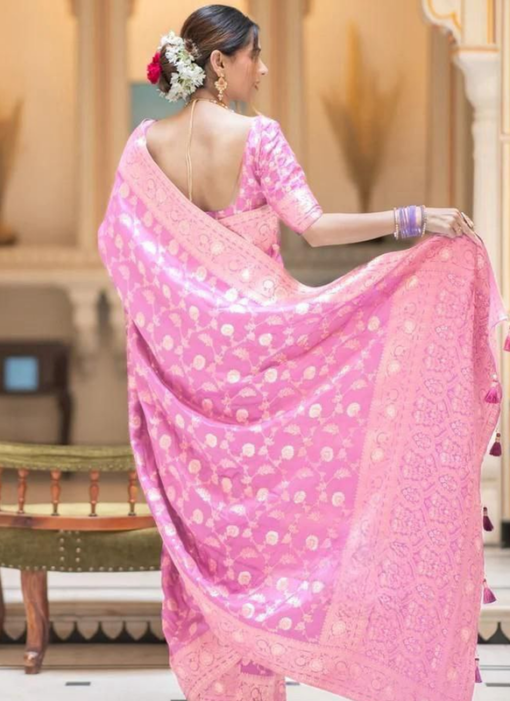 Traditional Function Wear Light Pink Banarasi Soft Silk Saree Miraamall