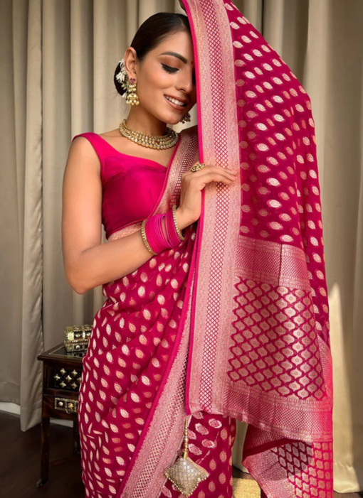 Rani Pink Traditional Function Wear Banarasi Soft Silk Saree Miraamall