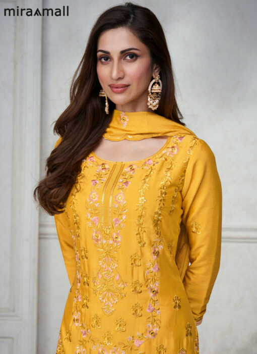 Yellow Designer Embroidered Work Salwar Suit Miraamall