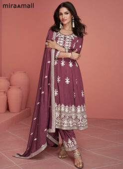 Lavender Designer Embroidered Silk Salwar Suit Miraamall