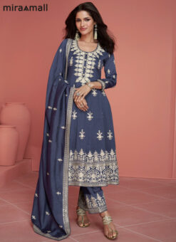 Blue Silk Designer Embroidered Salwar Suit Miraamall