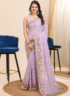 Amazing Lavender Georgette Party Wear Saree Miraamall