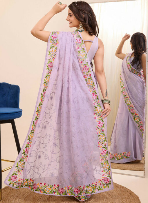 Amazing Lavender Georgette Party Wear Saree Miraamall