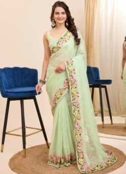 Awesome Pista Georgette Party Wear Saree Miraamall