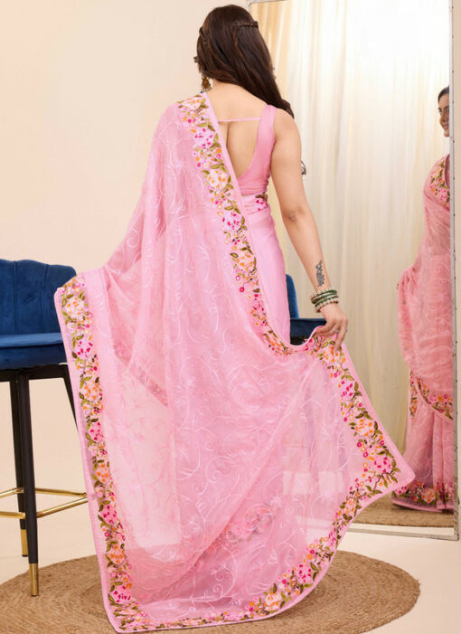 Charming Pink Georgette Party Wear Saree Miraamall
