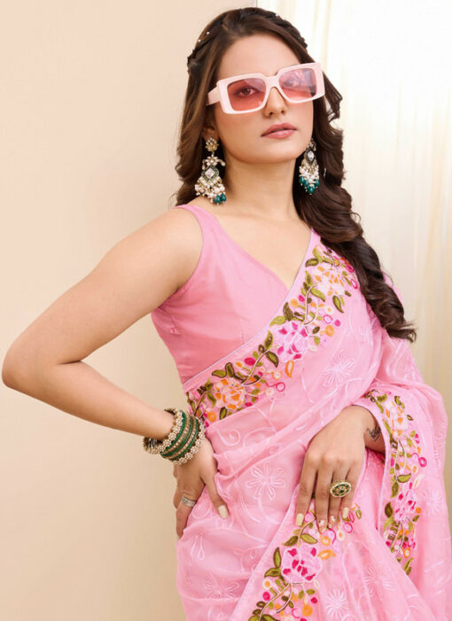 Charming Pink Georgette Party Wear Saree Miraamall