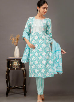 Sky Blue Rayon Cotton Digital Printed Salwar Suit Miraamall