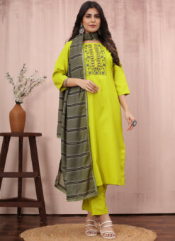 Yellow Slub Cotton Party Wear Salwar Suit Miraamall