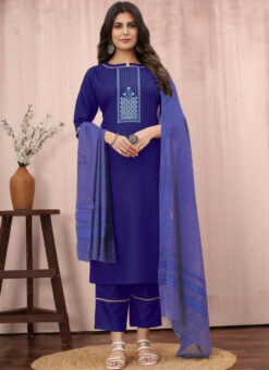 Royal Blue Party Wear Slub Cotton Salwar Suit Miraamall