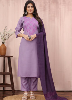 Lavender Party Wear Slub Cotton Salwar Suit Miraamall