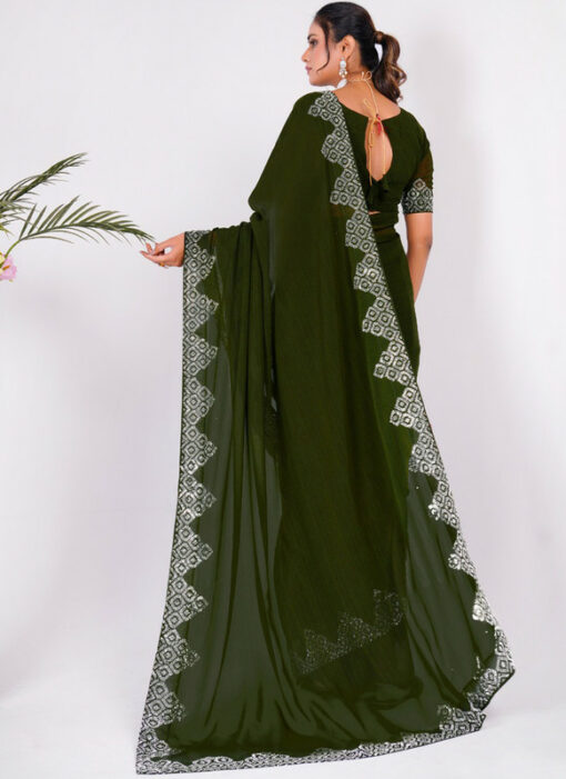 Green Designer Party Wear Silk Saree Miraamall