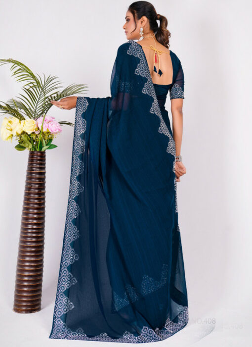 Navy Blue Designer Party Wear Silk Saree Miraamall