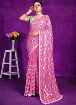Pink Shimer Party Wear Designer Saree Miraamall