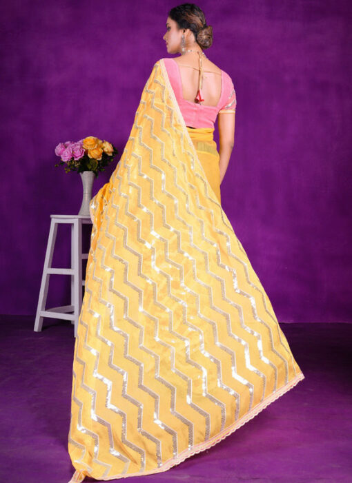 Yellow Shimer Party Wear Designer Saree Miraamall