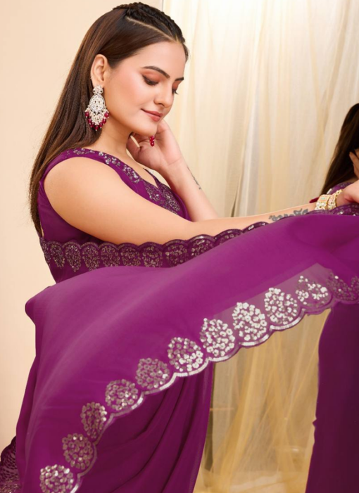 Purple Organza Silk Party Wear Saree Miraamall