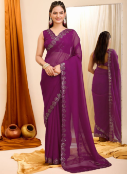 Purple Organza Silk Party Wear Saree Miraamall