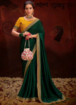 Party Wear Heavy Vichitra Blooming Green Saree Miraamall