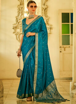 Blue Designer Zari Weaving Silk Saree
