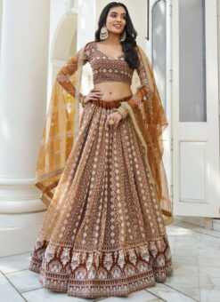 Brown Designer Wedding Wear Net Lehenga Choli