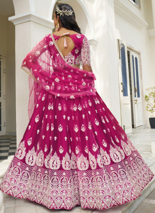 Pink Designer Net Wedding Wear Lehenga Choli